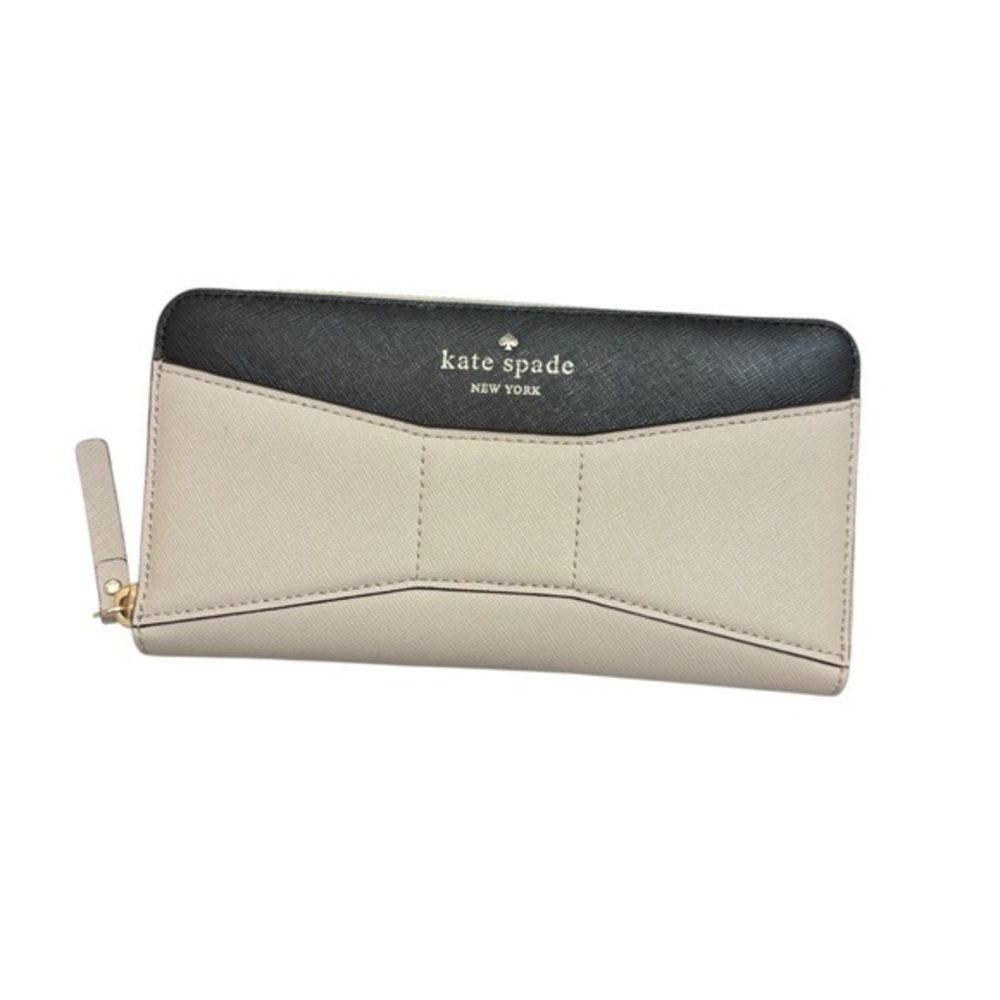 Kate spade cream and black saffiano leather bow wallet color block